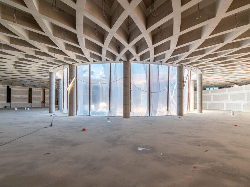 Kellerboden mit Querbalken oder Kassettendecke auf kreisförmigem Grundriss, hergestellt mit Arbloc-Schalung